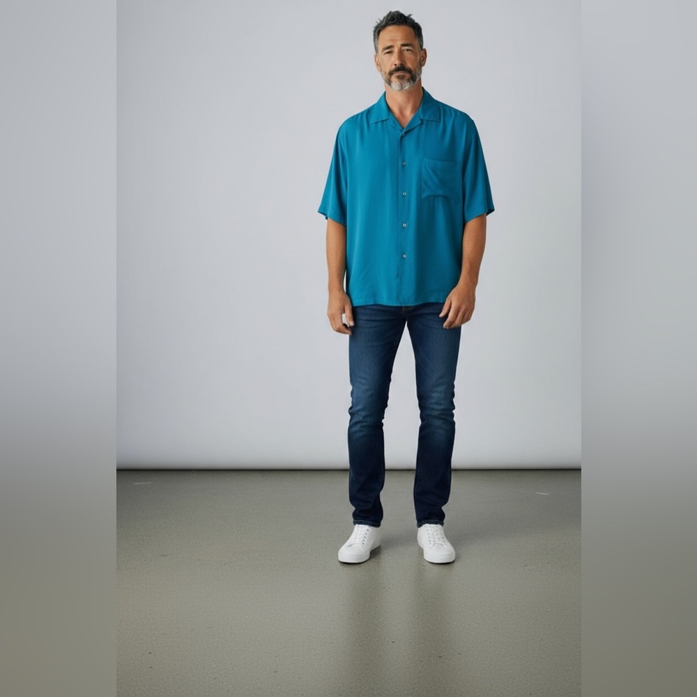 Henry Grethel dark Teal Button-Up Shirt- men